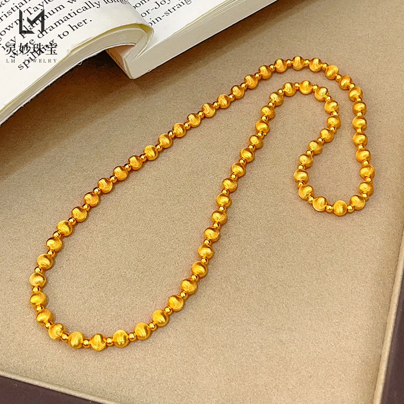 Gentle Style Cat Eye Lucky Bead Light Luxury Necklace Women 24K Gold AU999 Delicate and Charming