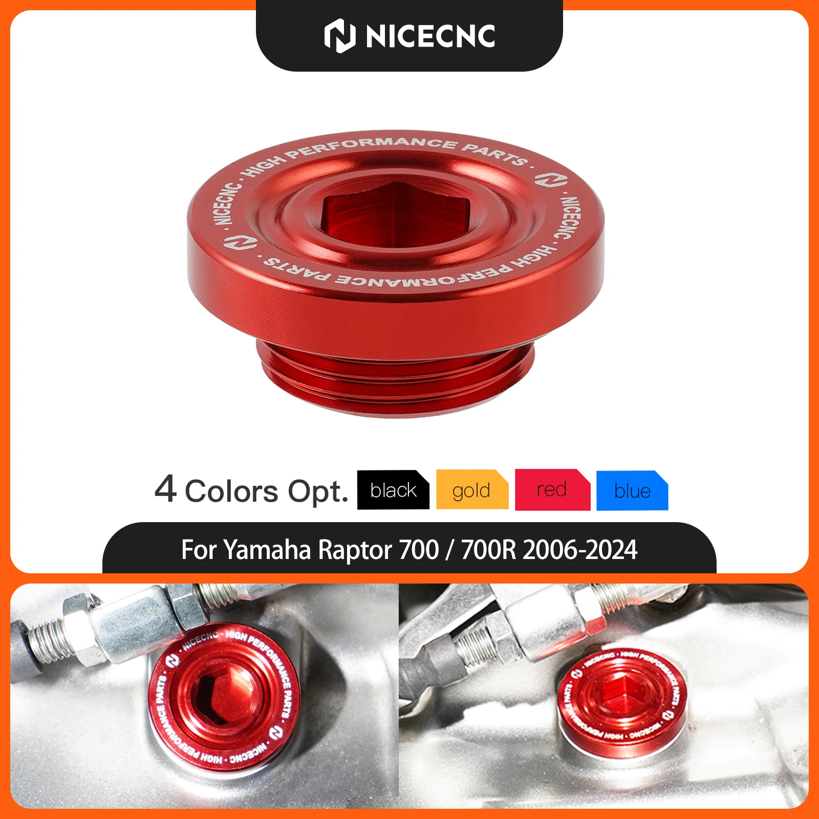 NICECNC tapa de llenado de aceite para Yamaha Raptor 700 700R 2006-2024 tapón de drenaje de aceite de motor Protector de tuerca de sumidero accesorios Raptor 700R ATV