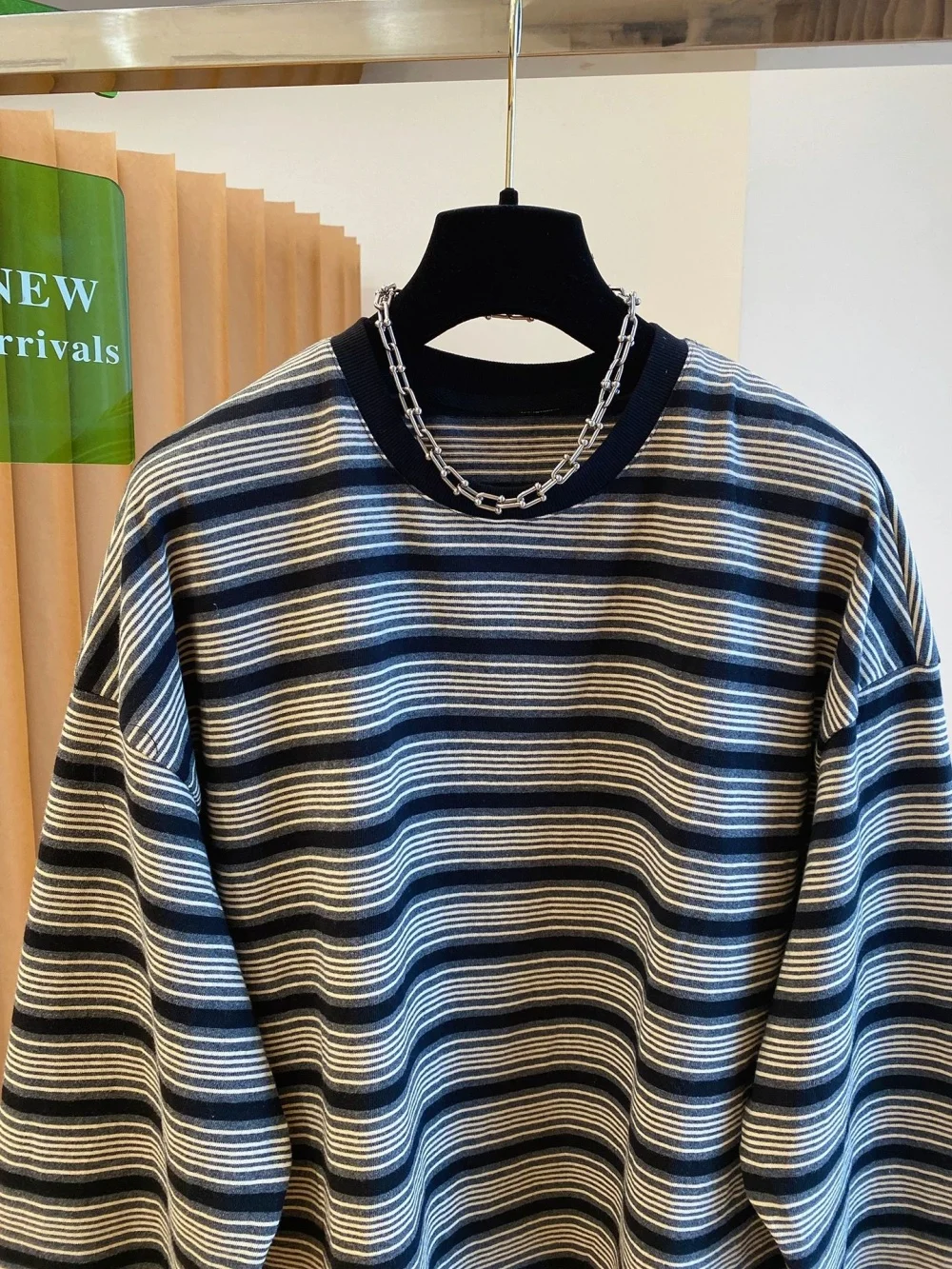 루즈핏 롱 슬리브 티셔츠 한국 스타일 캐주얼 스트라이프 가을 패션 디자인 남녀공용 다용도 상의