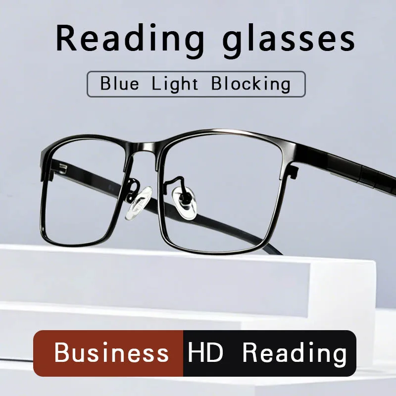 Blue light Blocking Reading Glasses for Men, Stylish Metal Frame Readers,Magnifying Presbyopic Eyeglasses