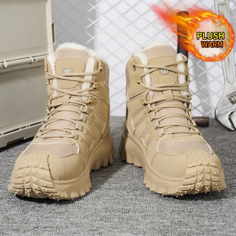 A Pair of Men's Autumn and Winter High-Top Large-Size Fashionable and Versatile Outdoor Fleece-Lined Warm Casual Sports Snow Boots, Suitable for Daily Commuting in Autumn and Winter, Outdoor Activities, and Sports Wear
