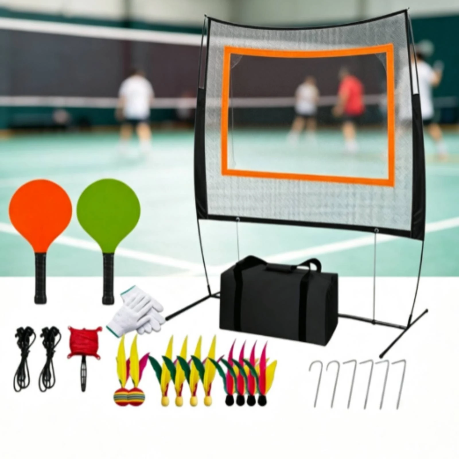 Shuttlecock Training Set Freestanding Shuttlecock Net with Rackets Badminton Set with Rackets Compact for Beginners, Backyard