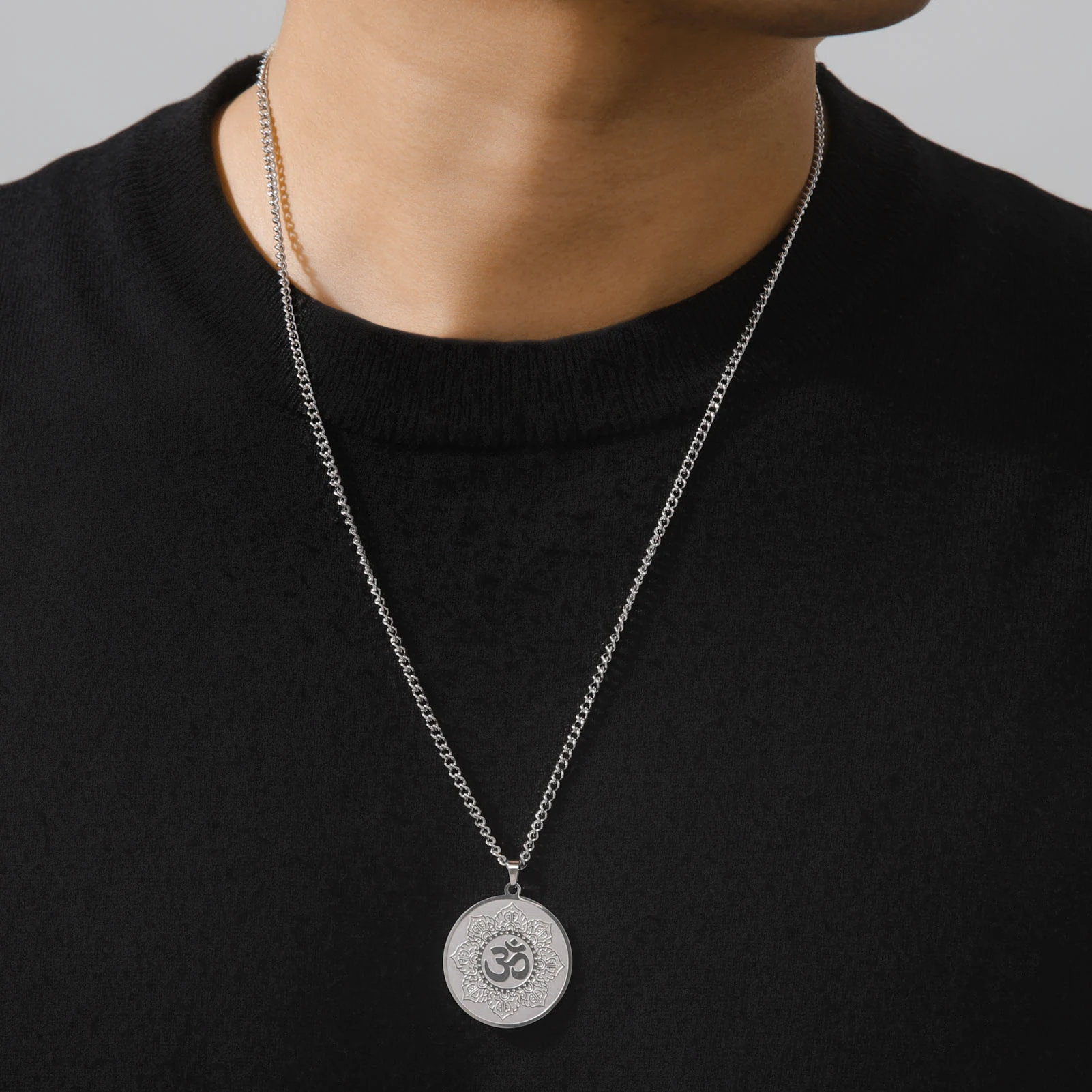 Yoga Lotus Necklaces Stainless Steel Om Symbol Rune Amulet Pendant Necklace Silver Color Spirit Jewelry Gifts collares Pendulo