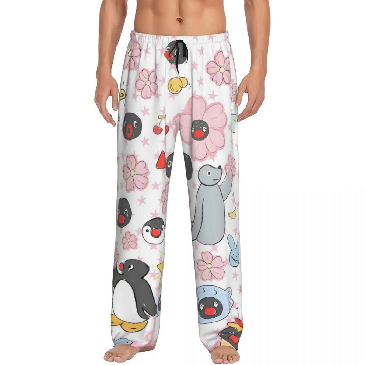 

Custom Printed Noot Noot Pingu Pajama Pants for Men Penguin Merch Sleep Sleepwear Bottoms with Pockets