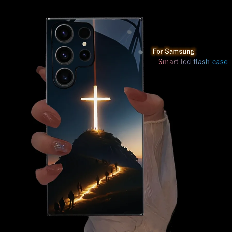 

Light of Faith Colorful Voice Control Luminous Phone Case For Samsung S25 S24 S23 S22 Ultra A03S A04S A05S LED Glow Phone Cover