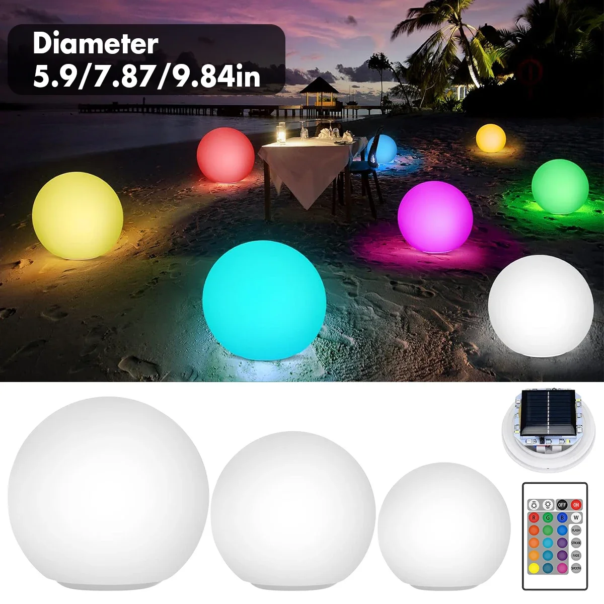 

Solar Rechargeable LED Ball Light Color Changing Solar Globe Lamp IP67 Waterproof Outdoor Garden Light for Bar Yard Patio Path