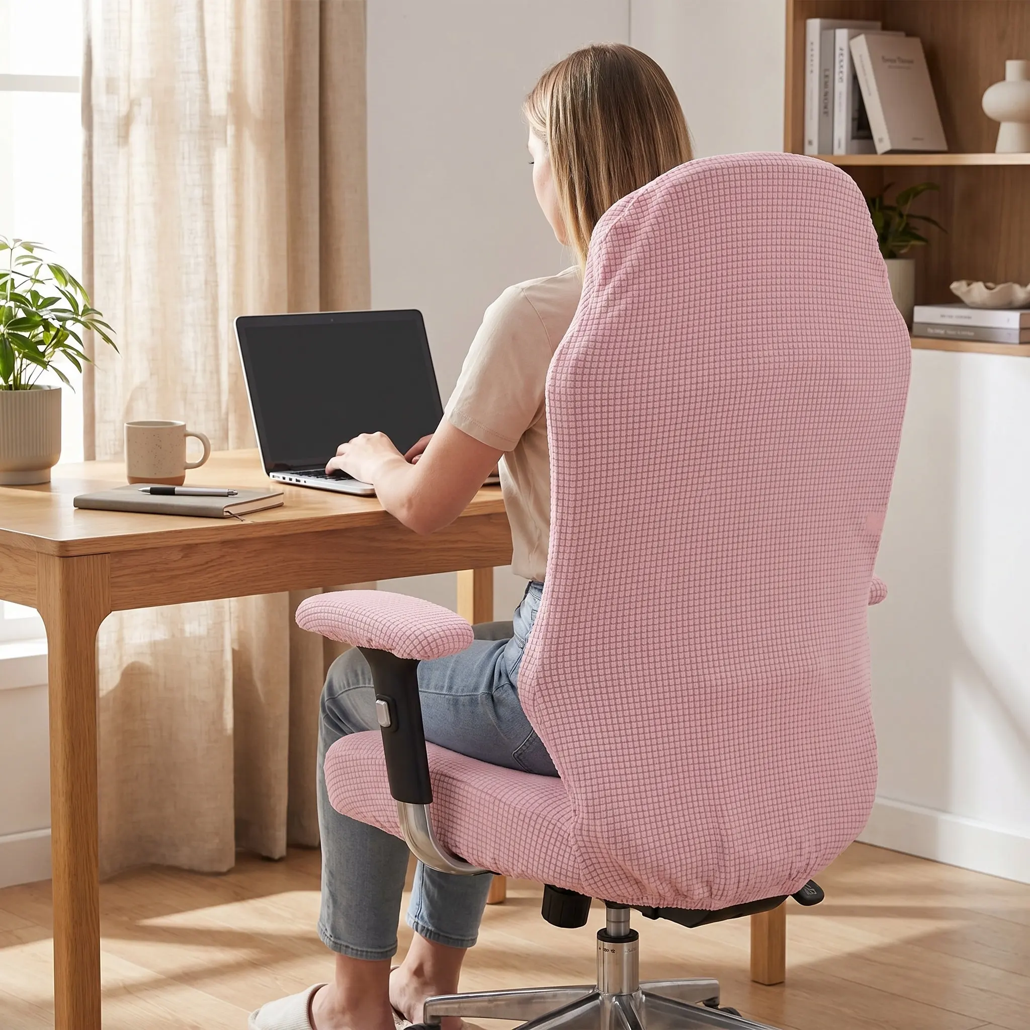 1Set Stretch Elastic Office Chair Cover Set Seat Cover Armrest Sleeve for Executive Boss High Back Swivel Chair Rolling