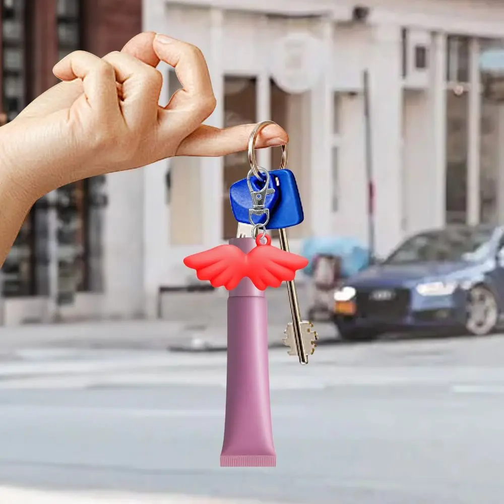 Creative Silicone Lip Balm Holder with Keyring Portable Keychain Lip Gloss Cap Flexible Angel Lipgloss Sleeve for Summer Fridays view 2