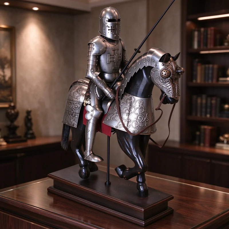 European Warhorse Knight Figurines Retro Crafts Figurine Creative Office Desktop Decor Figurines Interior Home Decoration
