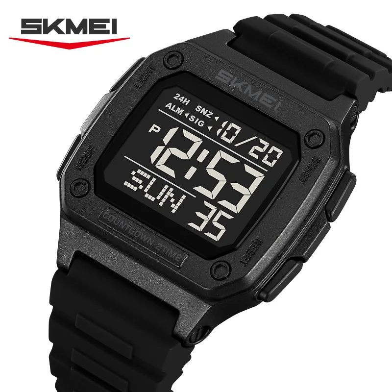 SKMEI 2456 Nouvelle montre numérique de sport d'extérieur pour hommes, étanche, montre-bracelet électronique numérique LED pour hommes, affichage de l'heure, Reloj Hombre