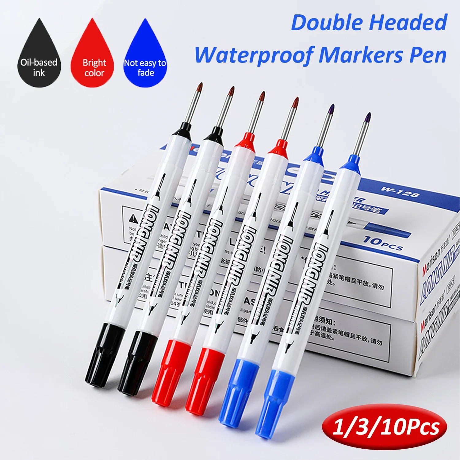 1/3/10Pcs Double Head Markers Pen Waterproof Long Head Markers Pen Construction Pen  for Metal Glass Deep Hole Woodworking Tools