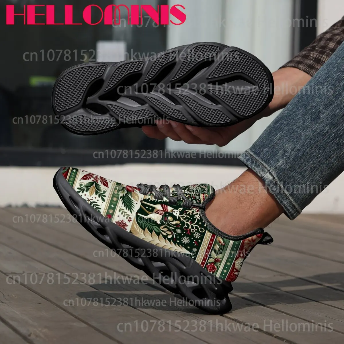 Picture 5: Christmas Ethnic Pattern Mesh Sneakers Women Men Non‑Slip Twisted Sole Casual Walking Shoes Holiday Daily Wear Footwear