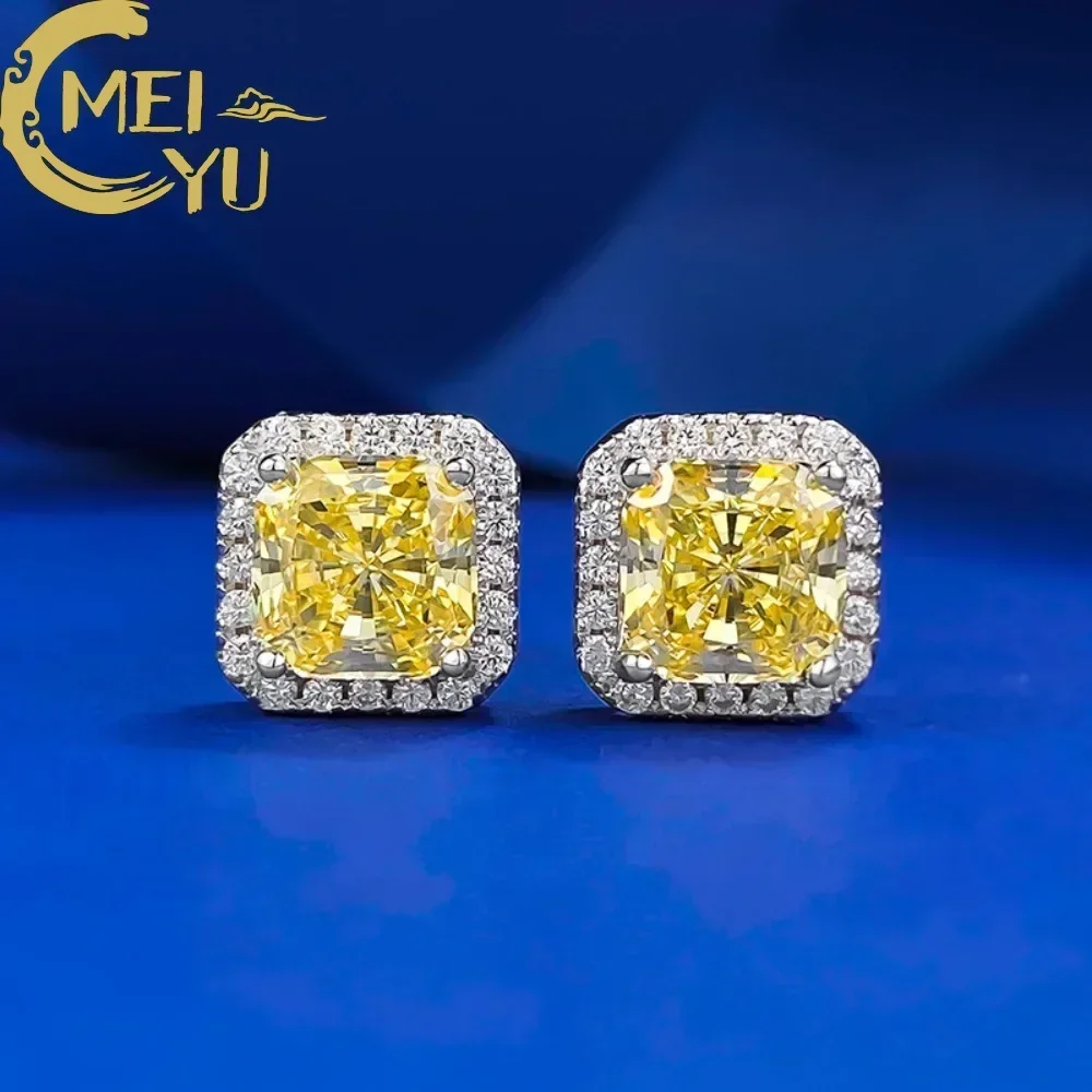 

2024New 925 Silver Wedding Party Princess Ice Flower Cut Earrings Square Earrings for Women Yellow Diamond Pink Diamond Earrings