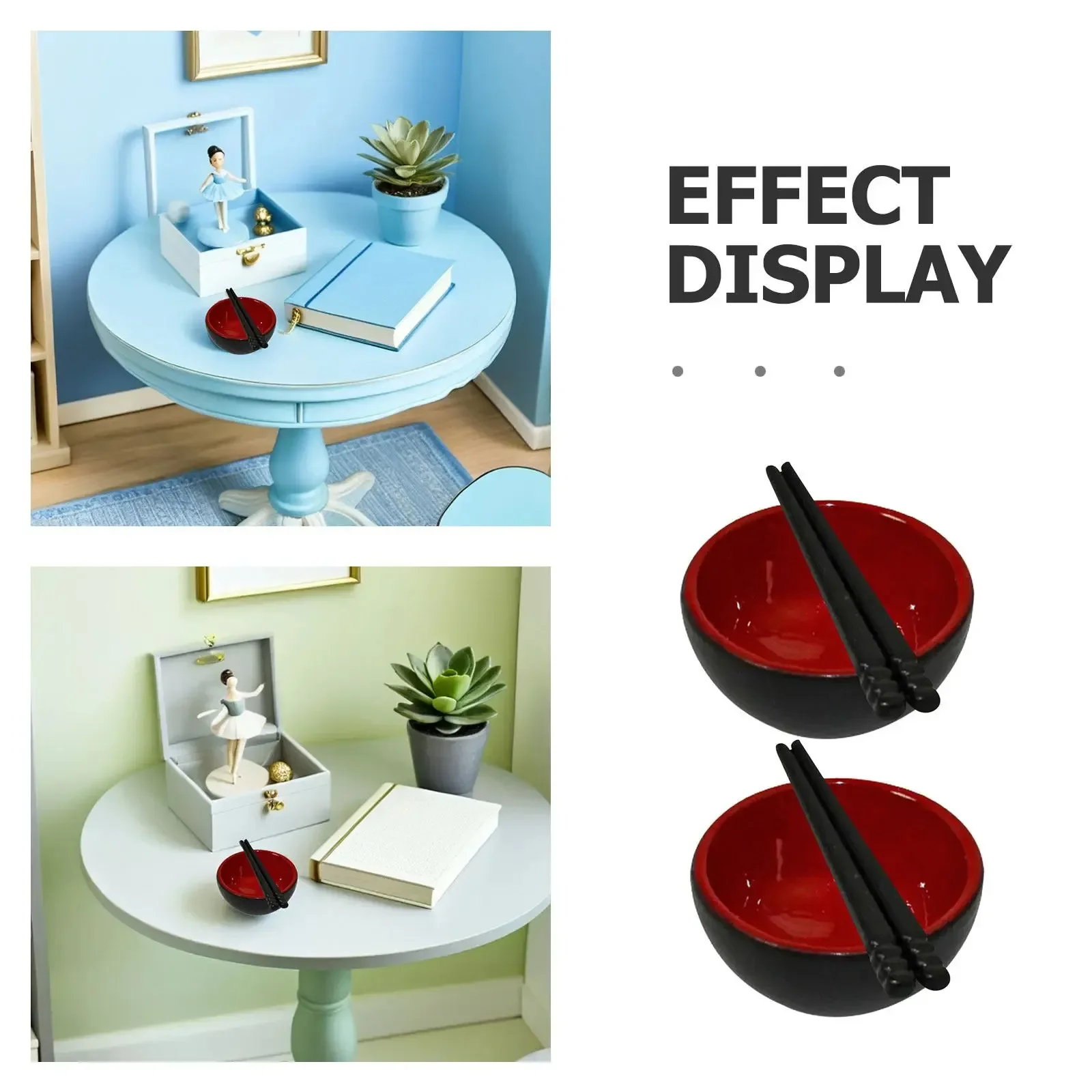 1Set Mini Bowl & Chopsticks Tableware Decor, Smooth Surface Delicate Vivid Multi-purpose Miniature Home Ornament