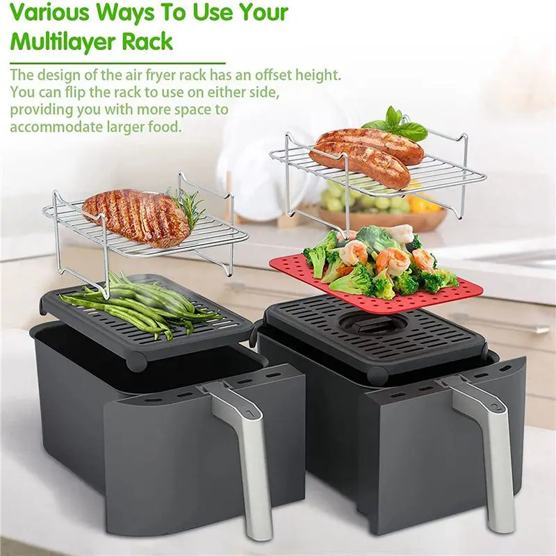 B83B-2X Air Fryer Rack For Double Basket Air Fryers, Dehydrator Rack For Ninja Foodi DZ201 DZ401 Air Fryer Accessories