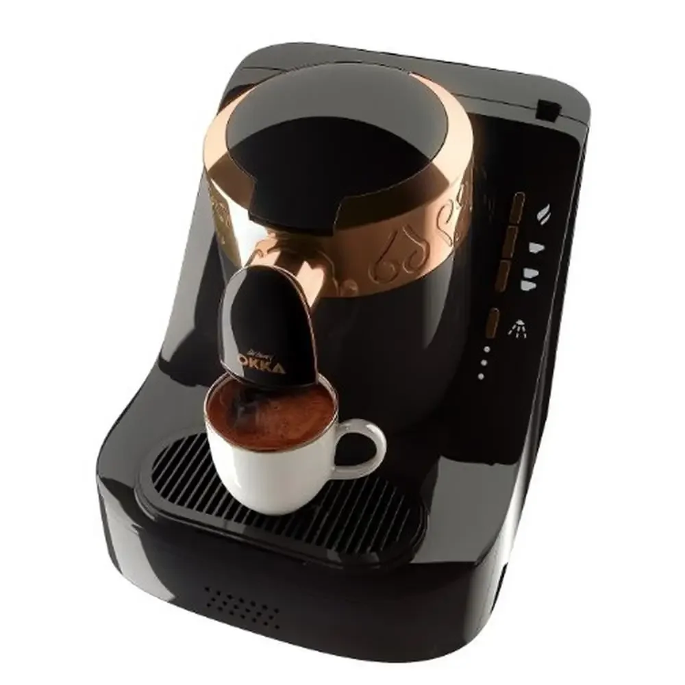 Automatic Turkish/Greek Coffee Machine 3 Cup Capacity Self-Cleaning Slow Brew Reusable Filter Black/Copper Gold 480W UL USA