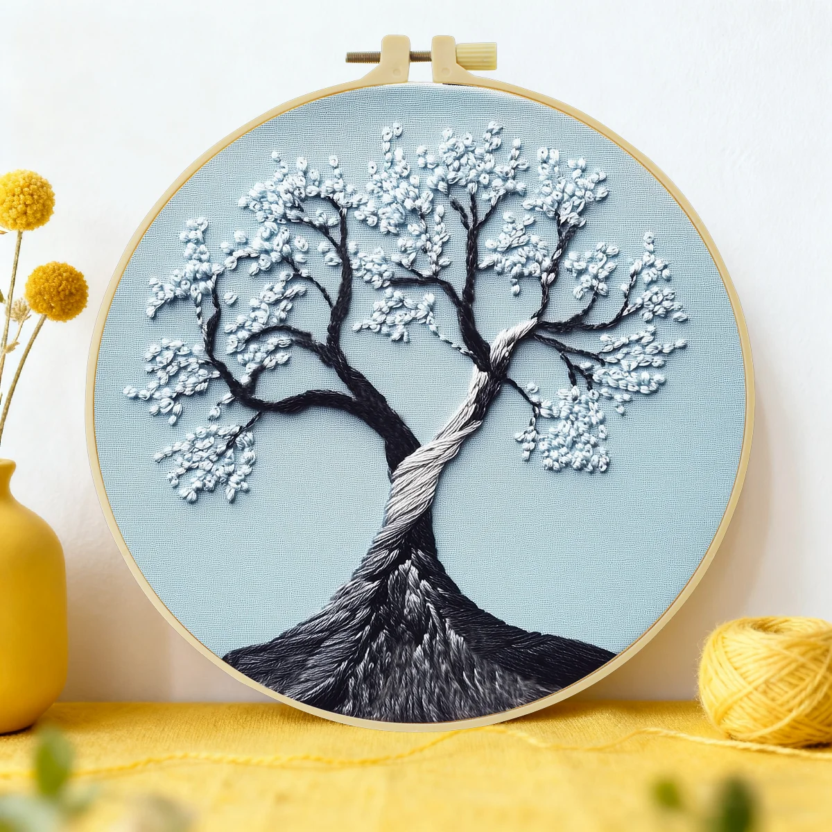 20X20CM/15X15CM 7,87/6,3 Zoll Stickerei-Starter-Kit DIY-Set Heimdekoration, Wohnausstattung, Stickerei-Set, Der blaue Baum – Detail 1