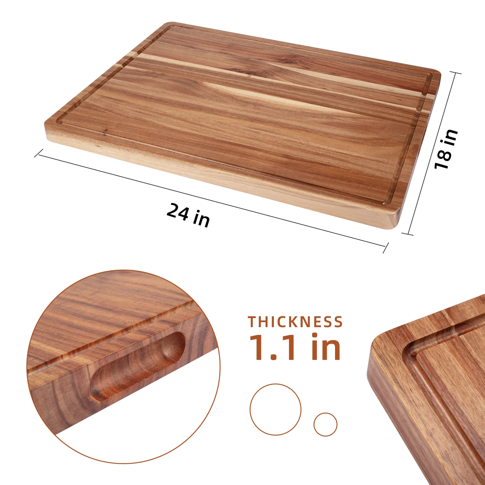 Cibeat Acacia Extra Large Wood Cutting Board 20 x 15 Inch, 1.5 Inches Thick Butcher Block, Reversible Wooden Kitchen Block