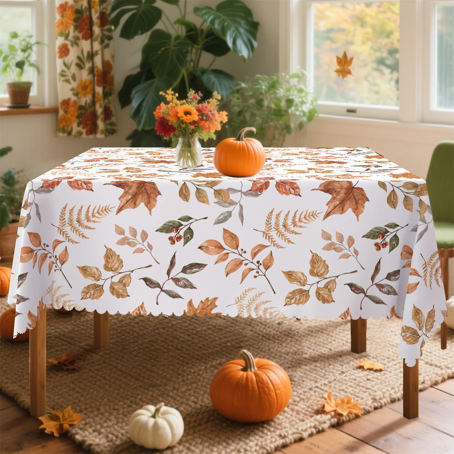 White background berry leaf autumn tablecloth, one pack, suitable for Thanksgiving kitchen table party decorationzyc