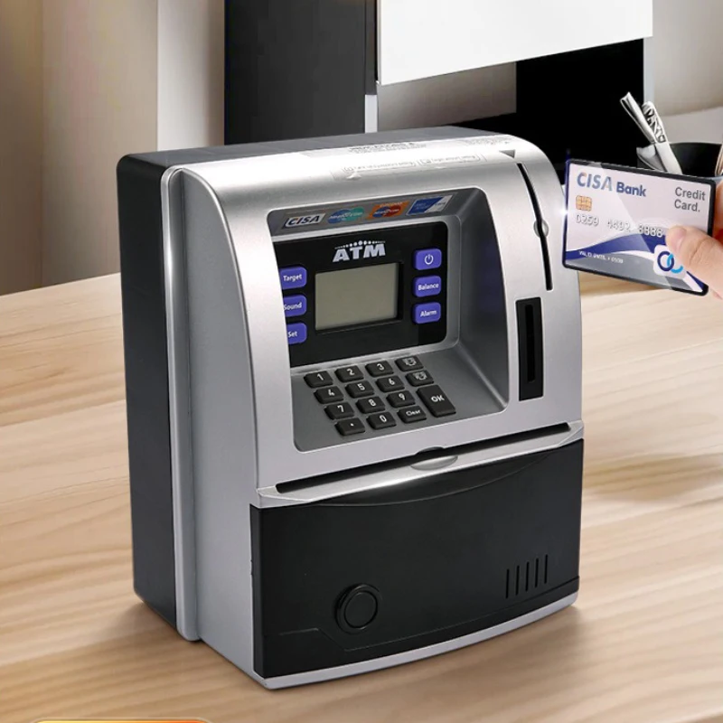 Table Digital Alarm Clock, Real Estate Bank, Password ATM Machines for Adult, Real Money Safe Box, Piggy Bank Money Drawer