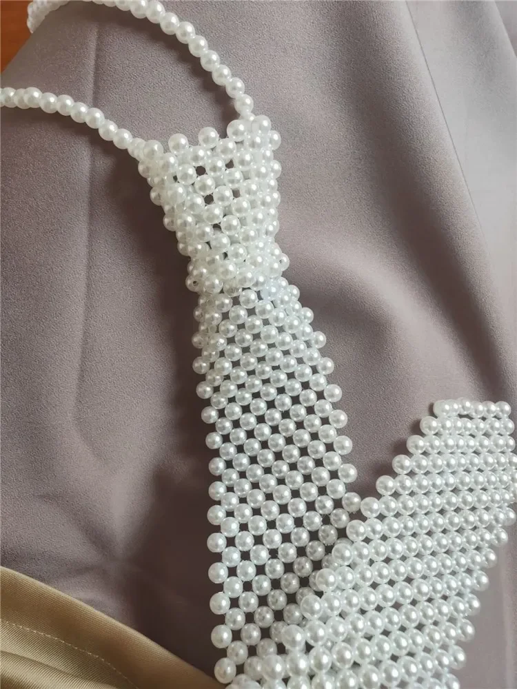 Handmade woven pearl necktie necklace retro hollow out false collar necklace fashion trend accessories for women new necklace