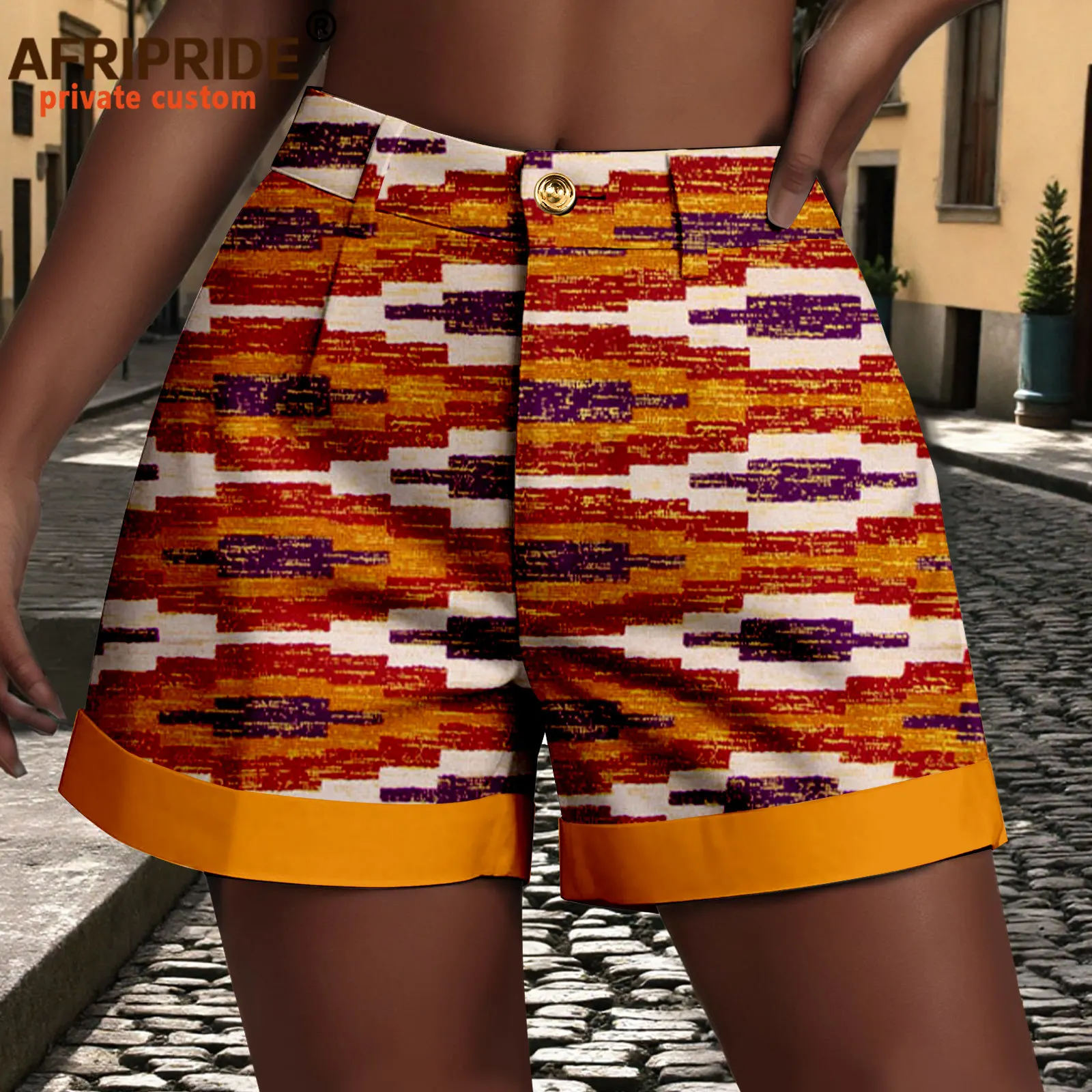 Women's Shorts High Waist One Button Summer Casual Shorts for Women Loose African Print Ladies Shorts with Pockets 2521002