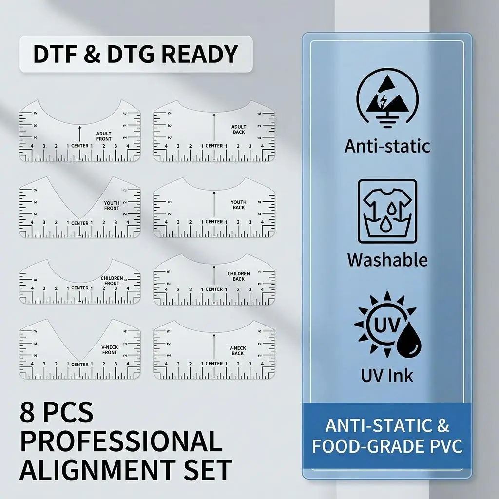 8PCS DTF DTG T-shirt Alignment Ruler Acrylic T-Shirt Ruler Guide to Center Designs for Vinyl HTV Alignment Tool