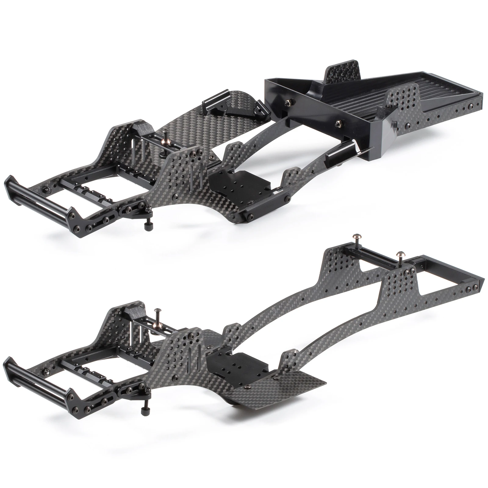 1/10 Carbon LCG FS Chassis Kit with 8 Degree Angled Forward Skid Boatsliders Bed for SCX10 AR44 AR45 Capra Axle Power Wagon Cab