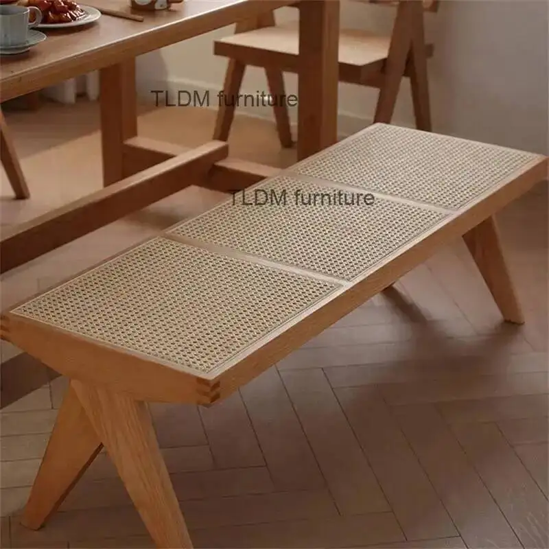 Solid Nordic Wood Shoe Stool Bench Home Furniture Retro Rattan Design Shoe Changing Stools Dining Stool Hallway Porch Ottomans