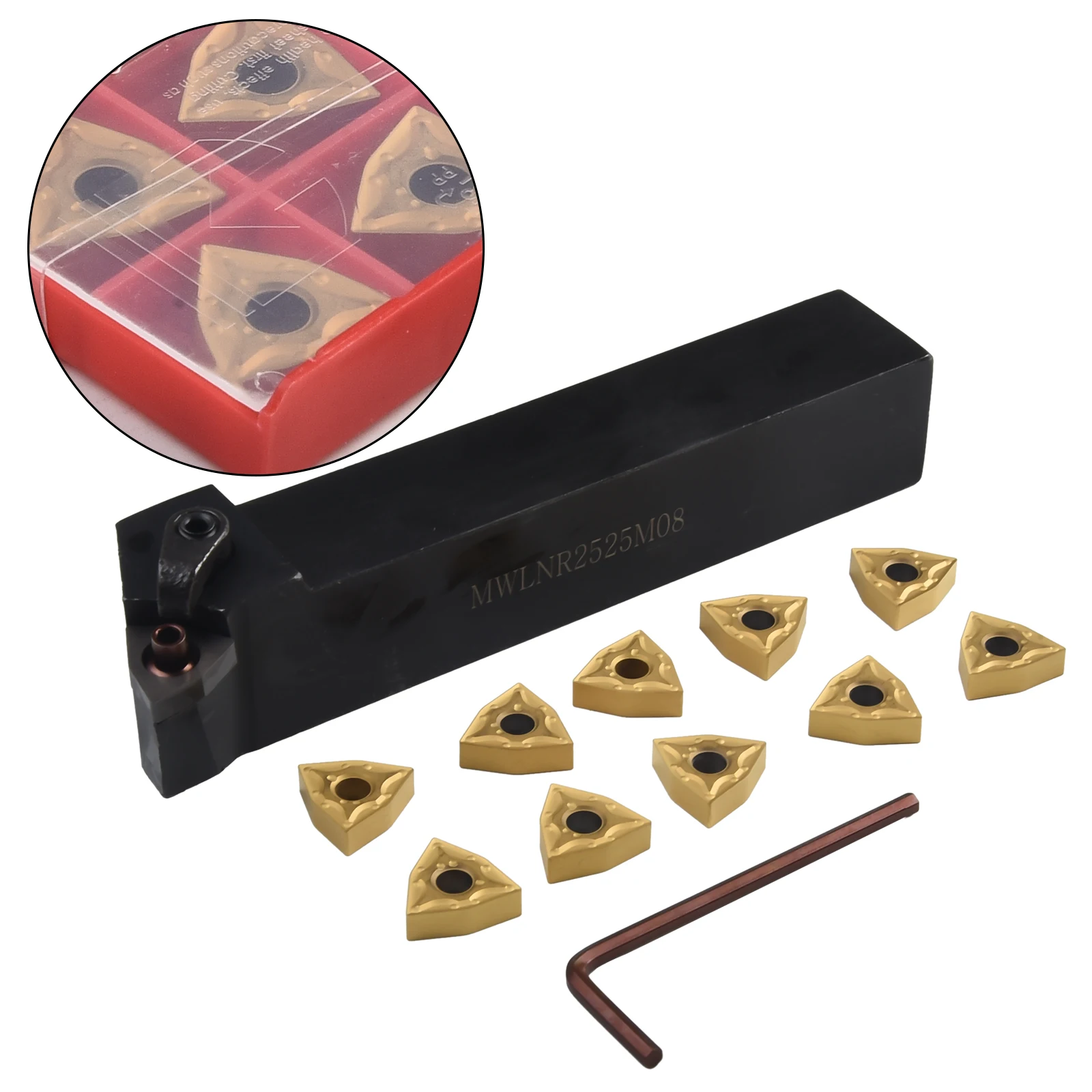 

Лезвие токарного станка + 10 шт. 25 мм комплект твердосплавных золотых вставок из нержавеющей стали WNMG080404 гаечный ключ MWLNR2525M08 часть Accs