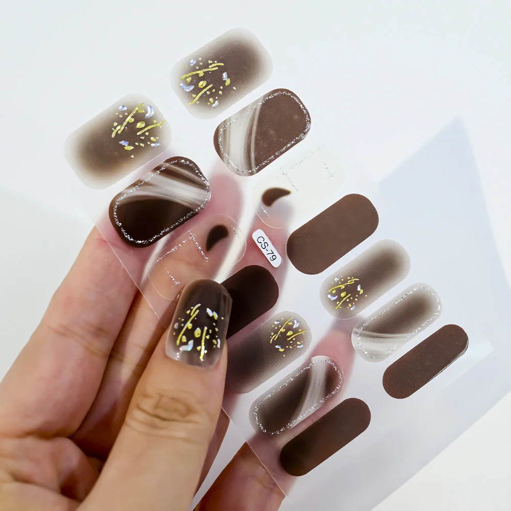 14Tips Christmas Gel Nail Stickers Full Cover Self Adhesive Baking Free Nail Art Slider Popular Sparkling Glitter Nail Stickers