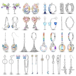 New 925 sterling silver fashion colorful butterfly flowers star moon tassel earrings ladies fine party wedding jewelry gift