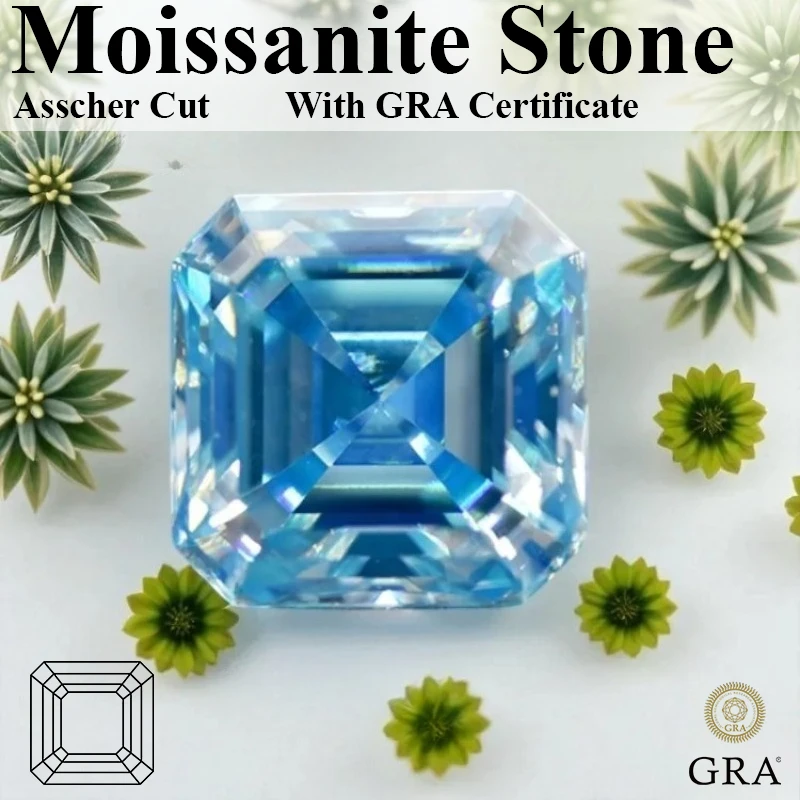 

Муассанит Камень Аквамарин Цвет Asscher Огранка Драгоценные камни Пройти тестер бриллиантов для изготовления ювелирных изделий Материал с сертификатом