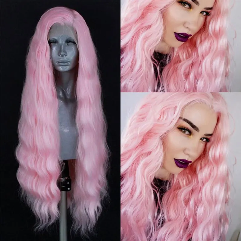 Living Pink Water Wave Hair Wig Synthetic 13x4 Lace Front Wigs High Quality Heat Resistant Fiber Hair Free Parting For Women Wig