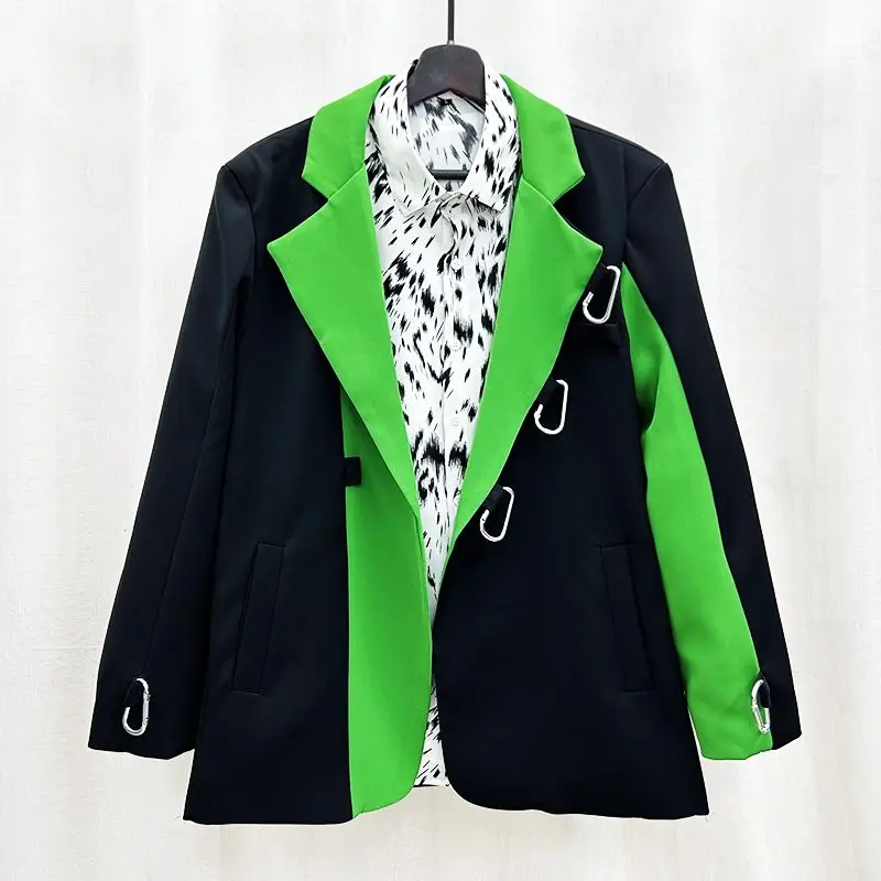 Fashionable color blocking suit jacket for men in spring and autumn, new trendy brand ruffian and handsome nightclub casual suit