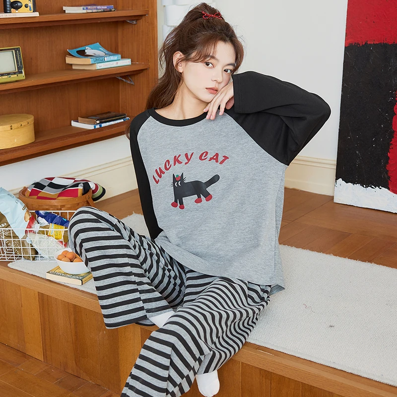 

Комплекты пижам для молодежи и женщин: теплый зимний комплект из смесового кашемира с ребристой отделкой, круглым вырезом, длиной до щиколотки, для холодной погоды