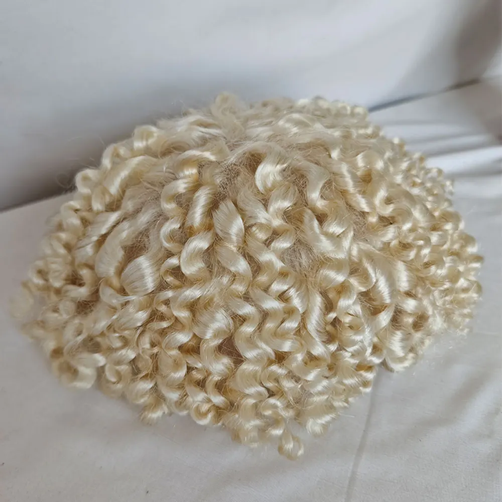 White Full Lace Wig Capillary Prosthesis Toupee 120% Density Kinky Curly Hair Loss Natural Looking Men's Hair Replacement