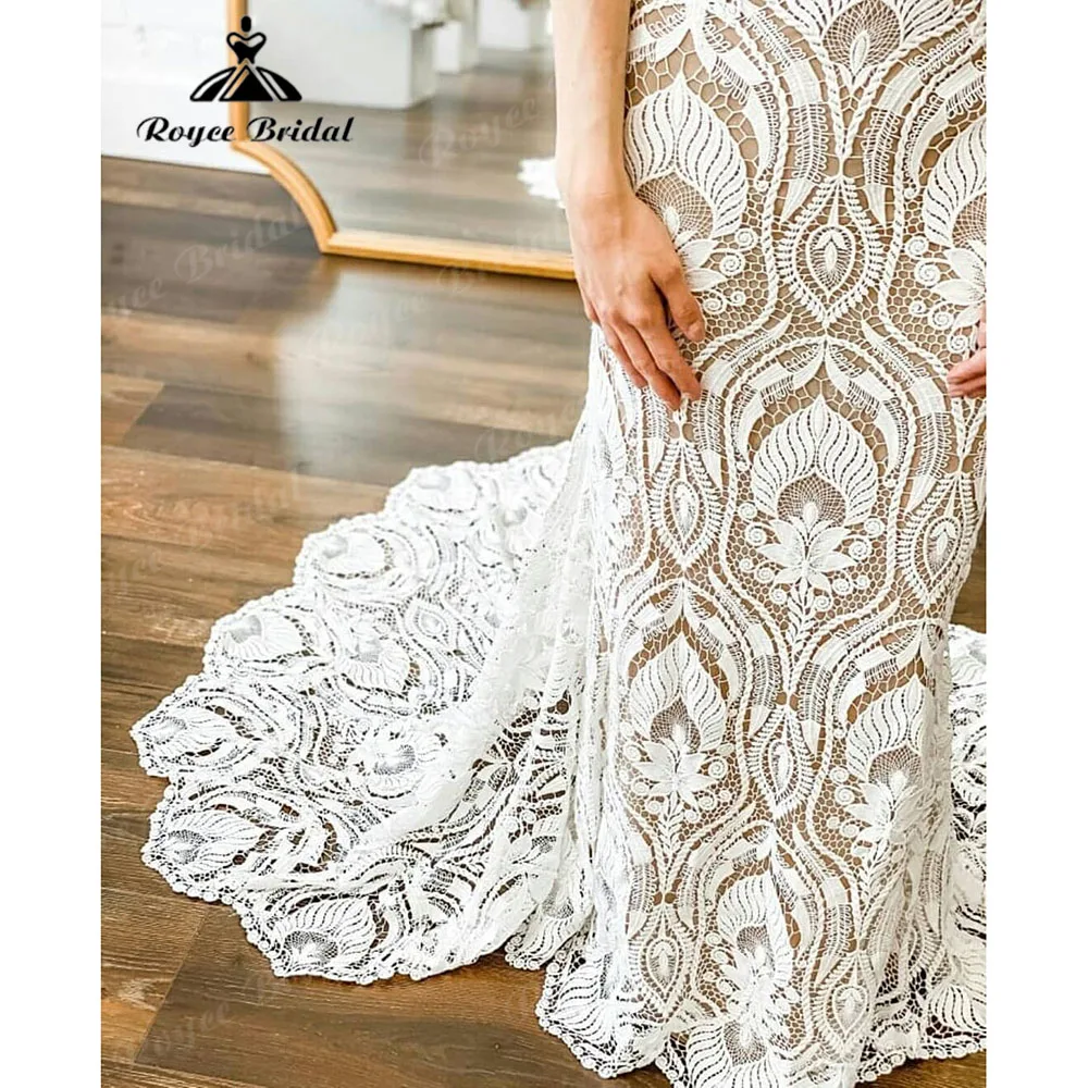 Vestido de novia rústico elegante con tirantes finos, sirena, bohemio, encaje bohemio, cuello en V, vestido de novia personalizado para mujer, abiti sposa 2025