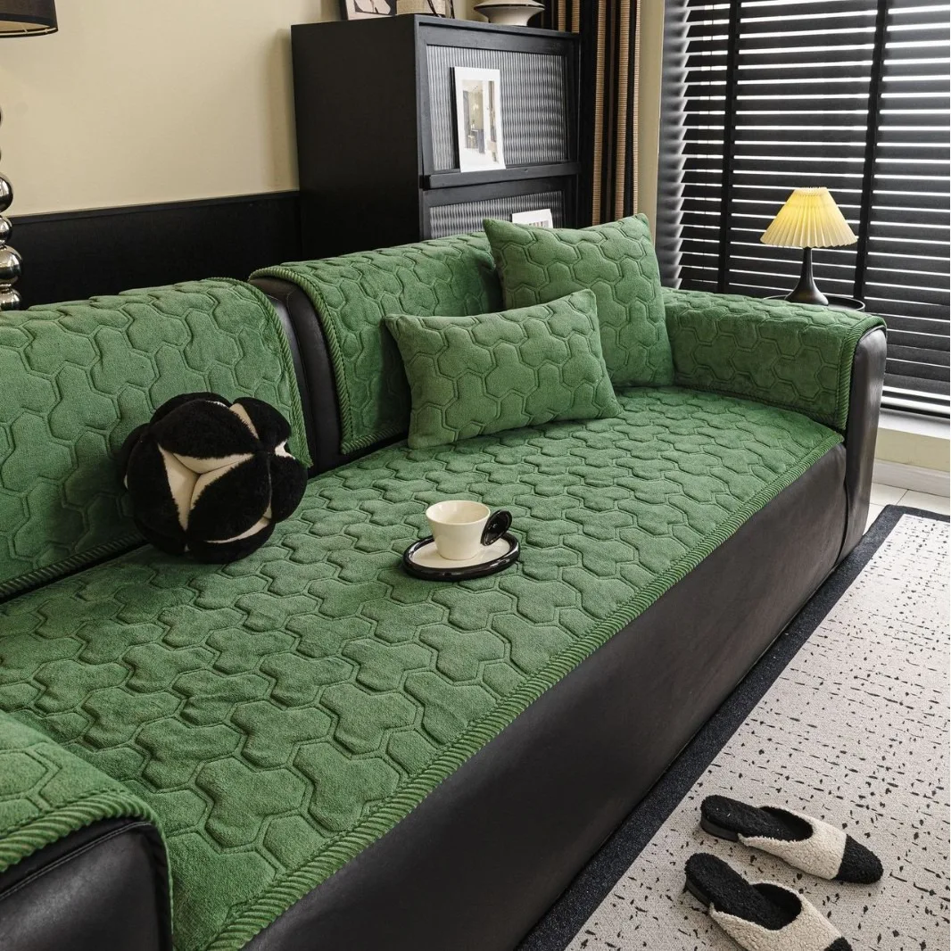 Flannel Sofa Cover Quilted Couch Slipcover Soft Thick Seat Anti Slip Cushion Pet Friendly Furniture Protector Decor