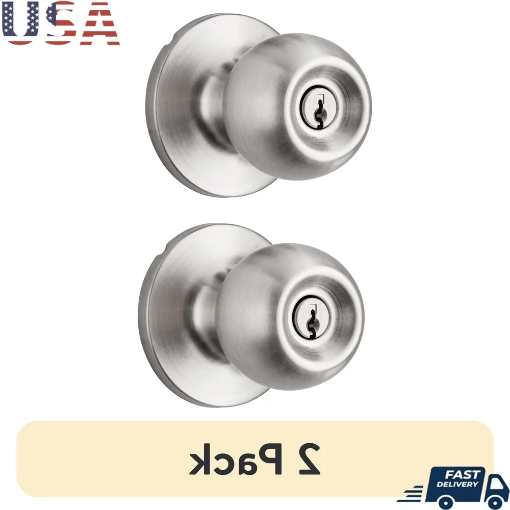 

2 Pack Keyed Entry Ball Locking Doorknobs Stainless Steel Finish Easy Installation Secure Locking Mechanism Home Security