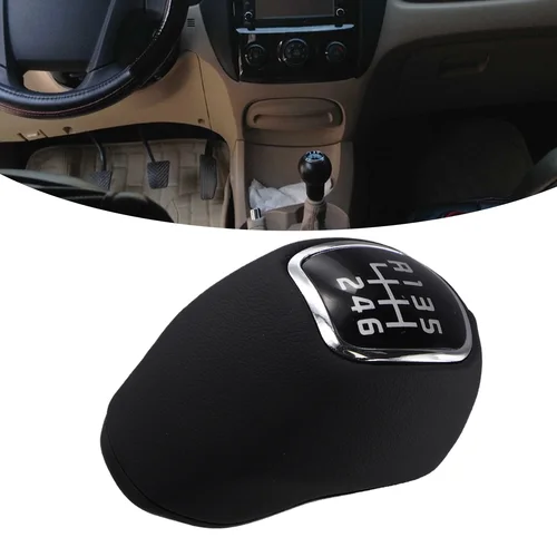 Imagen 2 del producto Perilla de palanca de cambios negra Perilla de palanca de cambios de 6 velocidades Actualización interior del automóvil Rendimiento confiable negro Agarre cómodo Fácil instalación