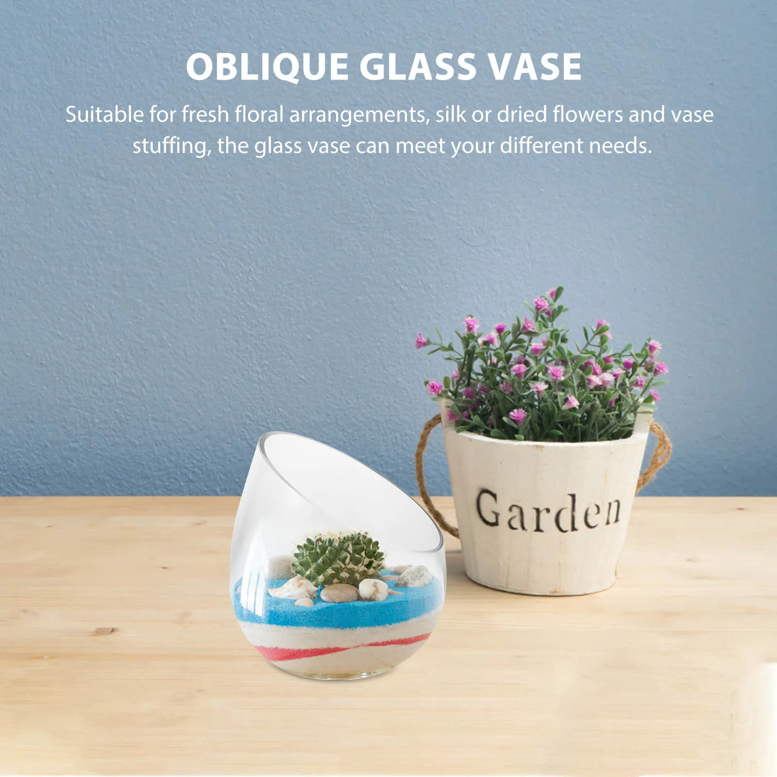 

Glass Hydroponic Vase Clear Oblique Small Flower Vase for Fresh Silk Dried Flowers Home Decoration Centerpiece