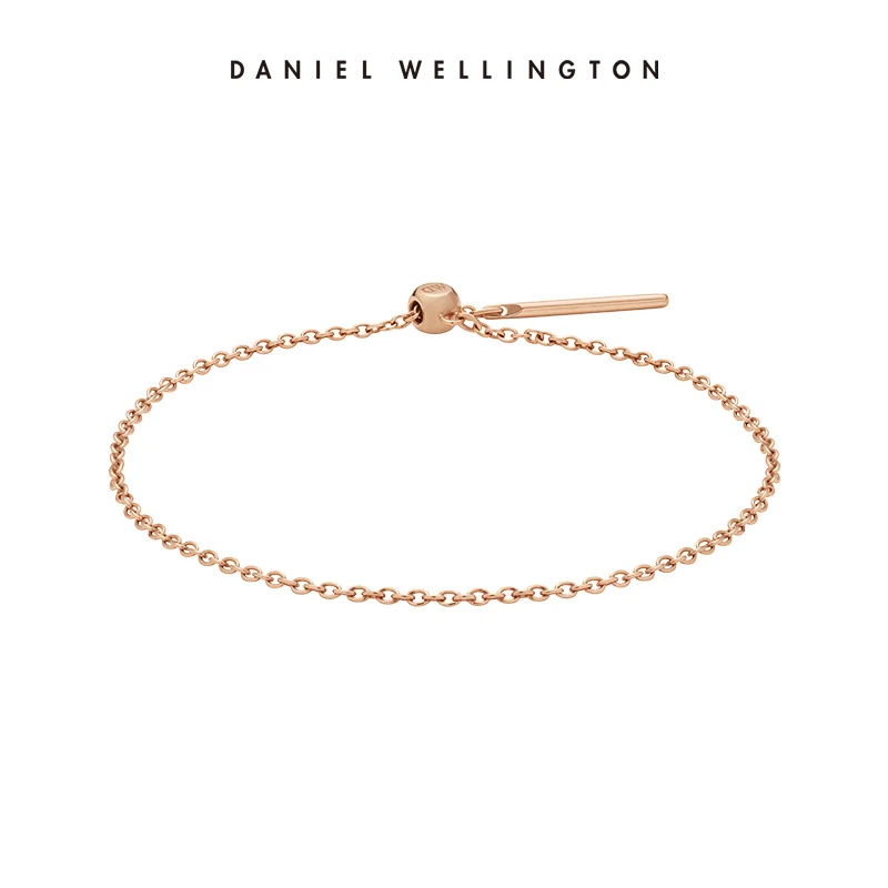 Daniel Wellington Authentic Charm Chain Bracelet Rose Gold 316L Stainless Steel Adjustable Sliding Clasp Elegant Women Jewelry