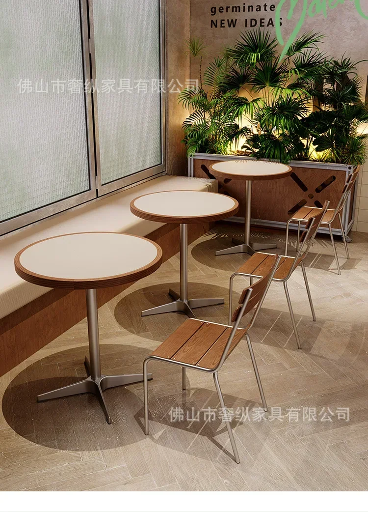 TQH7.2 Western Restaurant Table and Chair Combination Modern Simple Milk Tea Coffee Shop Small Round Table and Chair Simple