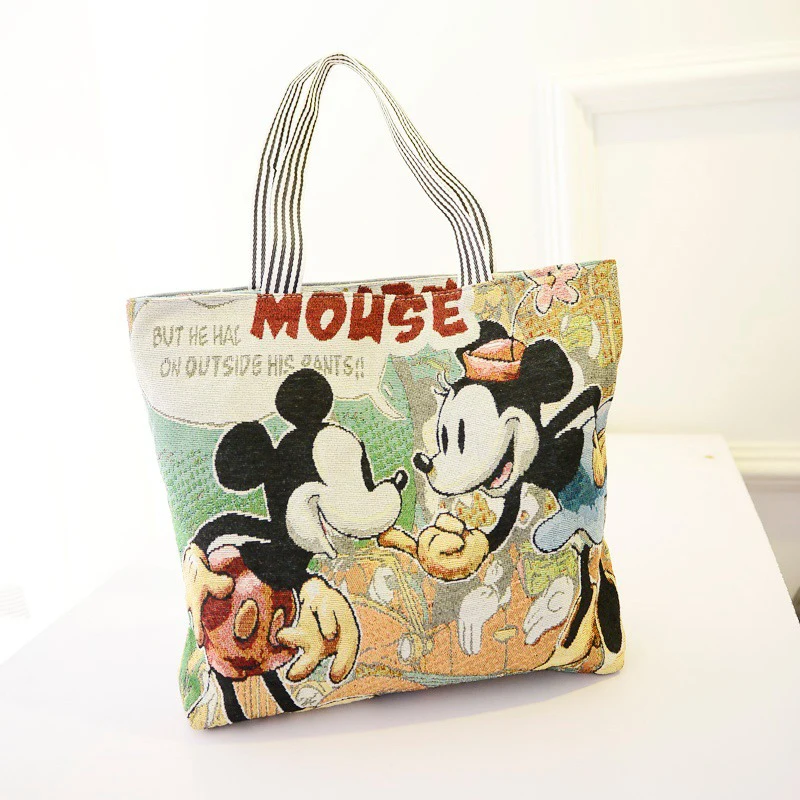 Disney Mickey Mouse Retro Shoulder Bags for Women's Cartoon Anime Canvas Handbags Stitch Minnie Mouse Bag Shopping Storage Bags