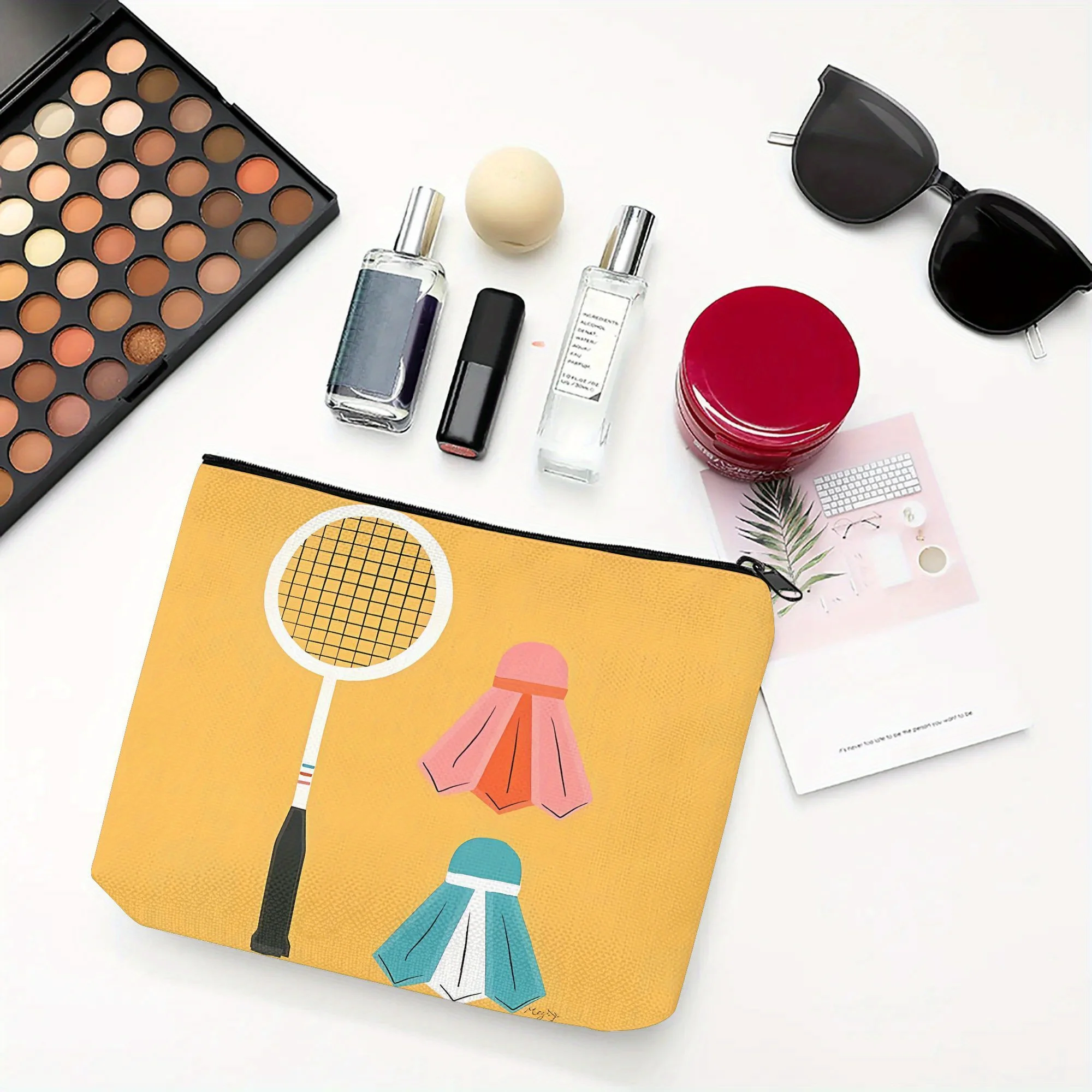 1 Piece of Badminton-Themed Stylish and Simple Makeup Bag - Multifunctional Zipper Pouch for Women, Perfect Travel Zipper Storage Bag, Fun Birthday Gift