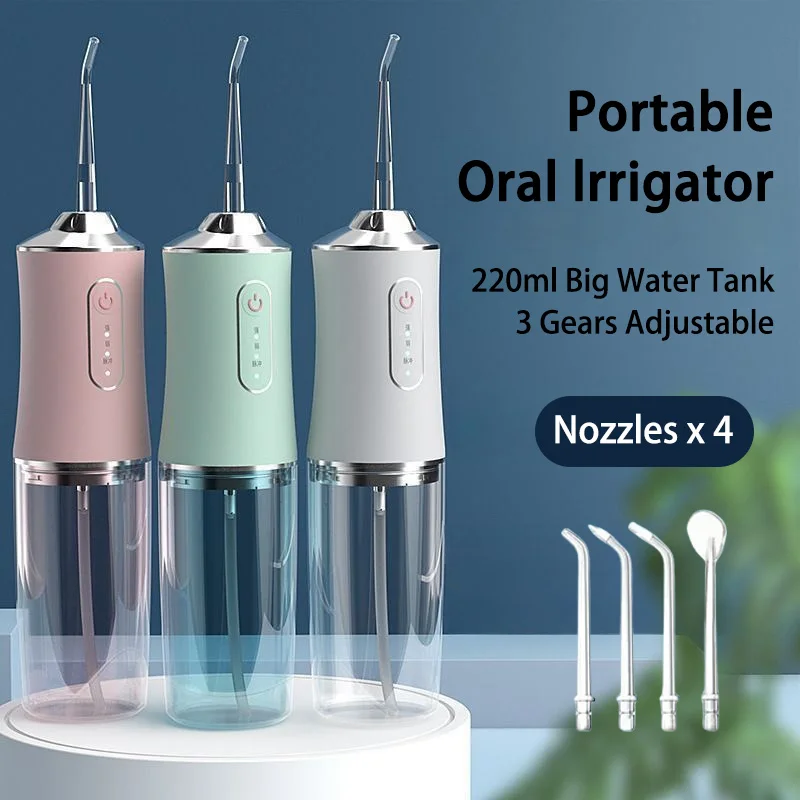 Orale Irrigator Draagbare Dentale Water Flosser Usb Oplaadbare Water Jet Floss Tand Pick 4 Jet Tip 220Ml 3 Modi Ipx7 1400Rpm