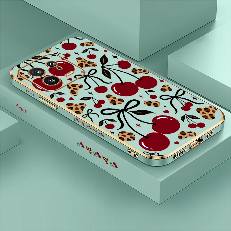 Funda de teléfono con diseño de lazo de cereza y estampado de leopardo para Xiaomi 15 15T 14T 13T 12T 11 Pro 11T 10T 5G 9T Lite, de silicona, resistente a caídas.