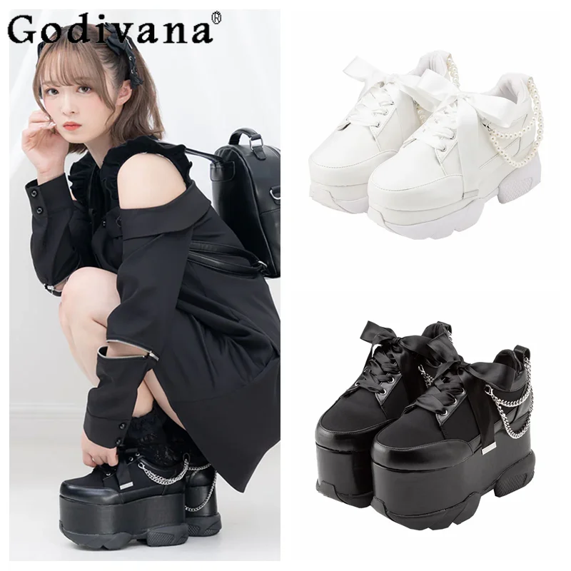 

Japanese Original Retro Pearl Chain Thick-Soled Platform Shoes Lolita Mary Jane Casual Women's Sneakers