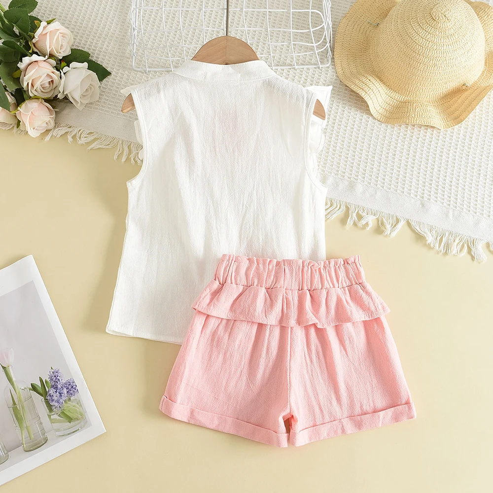 Korean Version Sweet Girl Casual Suit V-neck Single Breasted Flower Print Sleeveless Top+drawstring Shorts Two-piece Set Summer